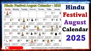 Hindu Festivals August Calendar 2025 augustcalendar2025 [upl. by Notlrahc]