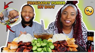 Pregnancy Ruined My Body 😢  SAUSAGE SHRIMP CUCUMBER amp RICE MUKBANG BODY REVEAL [upl. by Mokas104]