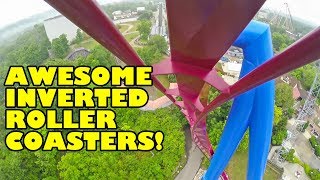 5 Awesome Inverted Roller Coasters Front Seat View Onride POV Banshee Montu Katun MORE [upl. by Miuqaoj125]