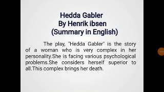 Hedda Gabler By Henrik ibsen  Summary in English  AR ENGLISH LAB [upl. by Scrogan289]