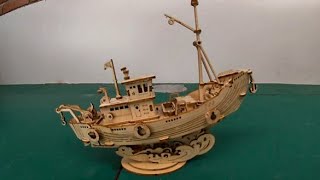 DIY 3D Wooden Puzzle Fishing Ship Rolife [upl. by Lupien]