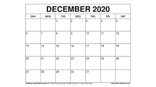 Free Printable December 2020 Calendar  WikiCalendarCom [upl. by Ettevey]