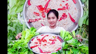 Khmer Noodles with Prahok Delicious by cooking with Li E [upl. by Arrotal]