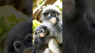 Dusky leaf monkey with her baby wildlife shorts [upl. by Morris]