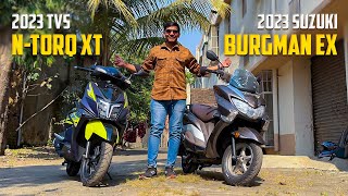 2023 Suzuki Burgman Street EX Vs TVS Ntorq XT 😍  Most Premium 125cc Scooters 🔥 [upl. by Ivzt]