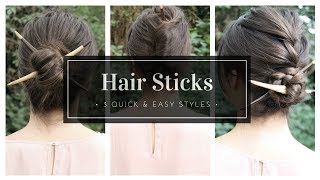 How To Use Hair Sticks  The Basics  3 Styles [upl. by Nnylidnarb]