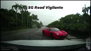 18may2021 ecp ferrari 458 aquaplane  fish tailed amp hit bus when accelerating during heavy rain [upl. by Abixah194]