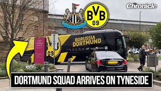 Dortmund squad ARRIVES at team hotel in Newcastle ahead of Champions League tie at St James Park [upl. by Nairrad]