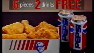 KFCs 6 pieces 2 drinks Free Deal Australian ad 1992 [upl. by Allred]