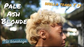 Bleaching and toning my 4C hair Pale Ash Blonde Wella T14 [upl. by Lowis]