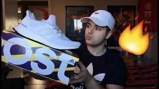 Adidas Ultraboost 40 UNBOXING  REVIEW  TRIPLE WHITE [upl. by Norehs759]