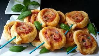 Piruletas de hojaldre con jamón y queso Pizza enrollada [upl. by Maharva951]