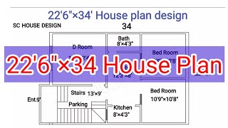 226×34 house plan  22×34 house plan  2bhk house plan  sc house design  house  plan [upl. by Gehman]