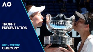 Womens Doubles Trophy Ceremony  HsiehMertens v OstapenkoKichenok  Australian Open 2024 [upl. by Yenittirb]