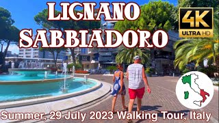 ITALY SUMMER WALK LIGNANO SABBIADORO centro storico strada principale Spiaggia 4K [upl. by Yenaled]