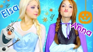 Elsa and Anna Halloween Costume Hair Makeup  Outfits [upl. by Nerok932]