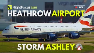 Heathrow Airport Live  StormAshley  Sunday 20th October 2024  Windy Arrivals [upl. by Enelyw449]