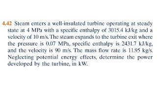 442 Steam enters a wellinsulated turbine operating at steady state at 4 MPa with a specific [upl. by Euqinamod]