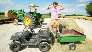 Hudson Drives a Real Tractor to Move Hay  Tractors for kids [upl. by Bouley918]