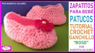 Zapatitos Bebé Escarpines quotROSEquot a CROCHET Parte 1 por Maricita Colours [upl. by Sheryle295]