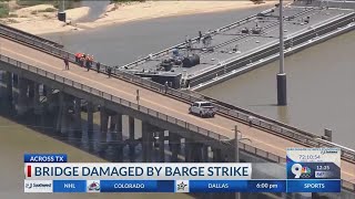 Barge hits Texas bridge spilling oil and trapping workers on island [upl. by Rento257]