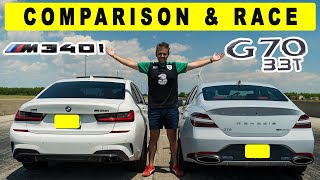 2022 Genesis G70 33T AWD Takes on BMW M340i XDrive Comparison Drag and Roll Race [upl. by Darcey]