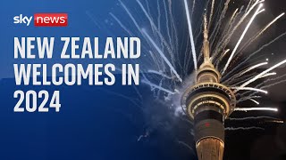 New Zealand rings in 2024 with fireworks and laser display [upl. by Lertnom]