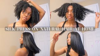 HOW TO SILK PRESS TYPE 4 NATURAL HAIR AT HOME  CURLY TO STRAIGHT  NO FRIZZ [upl. by Schoening]