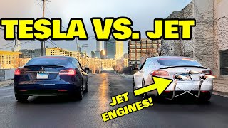 JET Powered Tesla VS P100D Drag Race [upl. by Nadaha]