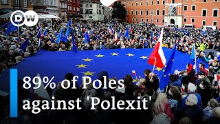 Poland Thousands turn out for proEU rallies after court ruling  DW News [upl. by Katina]