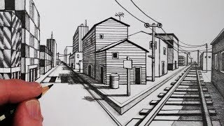 How to Draw Road and Railway in 1Point Perspective Narrated Step by Step [upl. by Ahseei211]