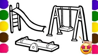 How To Draw A Playground With Slide And Swing  How to draw Child Park [upl. by Ycak]