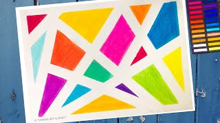 Cubism art lesson for kids  Soft pastel drawing  Tape resist abstract art  ASMR painting [upl. by Sussman]