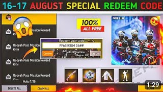 FREE FIRE REDEEM CODE TODAY 16 AUGUST REDEEM CODE FREE FIRE  FF REDEEM CODE TODAY 16 AUGUST [upl. by Aciret]