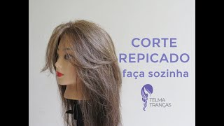 como cortar cabelo sozinha passo a passo de corte repicado  Telma tranças [upl. by Eberta]