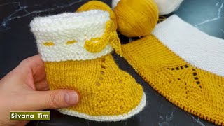 Como tejer ZAPATITOS  ESCARPINES 😄👶🧶💚 de Bebé sin costura Tejido a Dos Agujas № 1178 [upl. by Arahahs]