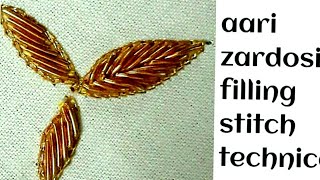 Zardosi leaf filling stitch tutorial clear explanation of doing with aari needle [upl. by Brelje]