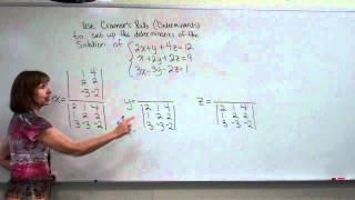 Setting up the determinants to solve a three equation three variable system of equations [upl. by Niuqauj]