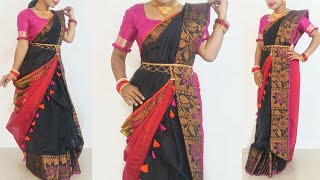 সরস্বতী পূজা লুক  saraswati puja 2024 black saree draping [upl. by Laved]