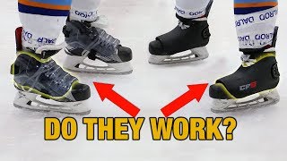 High impact slap shot hockey skate protectors  Skate Fender vs CF9 review [upl. by Nemrak470]