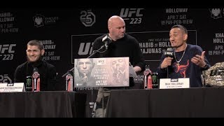 Khabib Nurmagomedov Says Max Holloway Has Been Drinking Beer Max Says He Is Ready UFC 223 [upl. by Gerdi679]