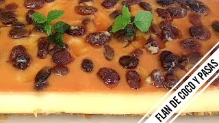 FLAN DE COCO Y PASAS CON LECHE CONDENSADA  Recetas de Cocina [upl. by Eissolf522]