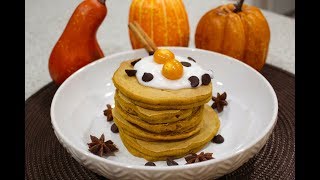 PANCAKES HOTCAKESDE CALABAZA  AHUYAMA O ZAPALLO  veganos sin gluten [upl. by Yedarb]