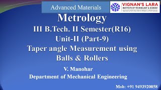 Metrology Unit II Part 10 Taper Measurement [upl. by Aynnat941]