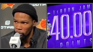 Kevin Durant speaks on Lebron James reaching 40000 career points [upl. by Eelynnhoj782]