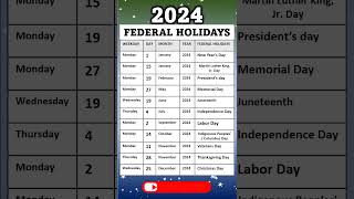 LIST OF FEDERAL HOLIDAYS 2024 IN THE US [upl. by Ahsinut]