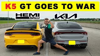 Kia K5 GT against Dodge Charger 57 Hemi the results are interesting Drag and Roll Race [upl. by Ahseeyt626]