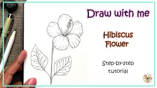 How to draw Hibiscus flower  Step by step art  Beginner friendly  Easy steps  Relaxing drawing [upl. by Nomaid]