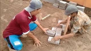 Timelapse Herringbone Paving block installation warga gotong royong [upl. by Nadabus408]