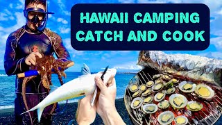 Camping CATCH AND COOK in Hawaii  Fishing Speardiving and Foraging for our next meal [upl. by Neehs]